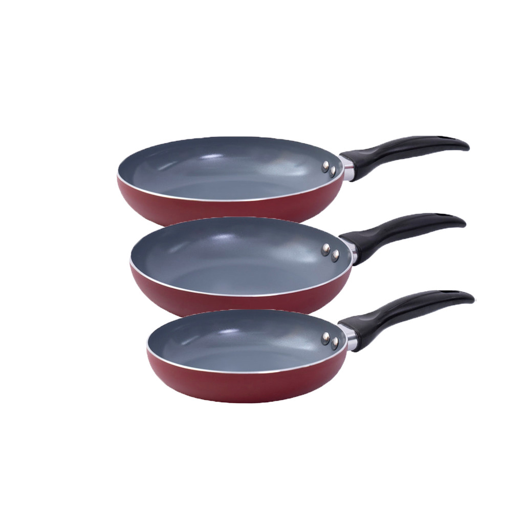 Jogo de frigideiras antiaderente cerâmica 3 peças vermelha - Oikos em Oferta na Shopee