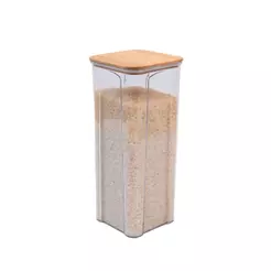 Pote de acrílico 2L com tampa de bambu transparente quadrado - Oikos