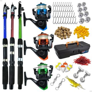 Kit De Pesca 3 Vara E 3 Molinete Com Linha Maleta Acessórios em Oferta na Shopee