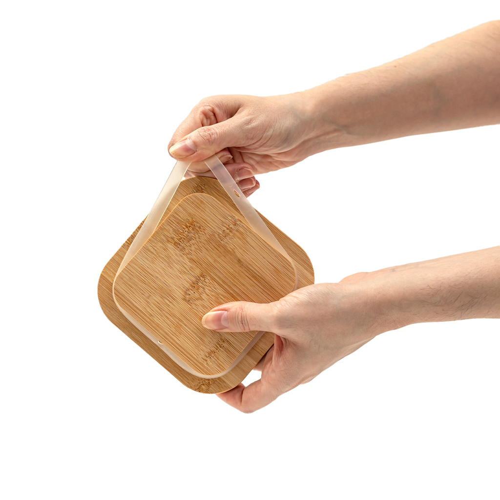Pote de vidro 380ml com tampa de bambu hermético quadrado - Tud — imagem 2 de 2