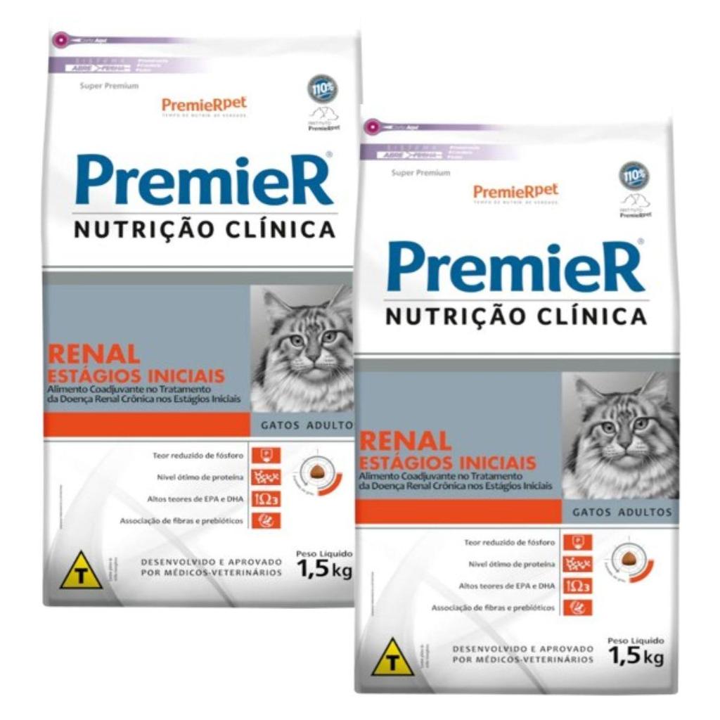 Kit 2 Ração PremieR Nutrição Clínica Renal Gato Adulto 1,5Kg