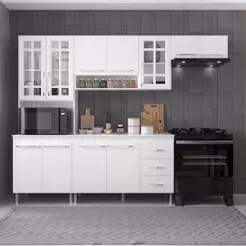 Cozinha Modulada Compacta Fidelitá Viena 4 Peças 260cm 11 Portas 3 Gavetas Com Tampo Branco