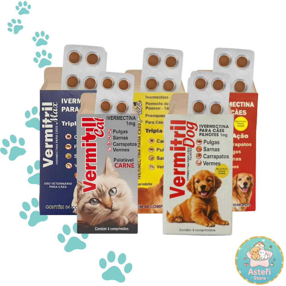 Vermitril Anti Pulgas E Carrapatos 4 Comp Mastigáveis 1-60kg | Cães e Gatos em Oferta na Shopee