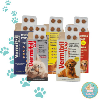 Vermitril Anti Pulgas E Carrapatos 4 Comp Mastigáveis 1-60kg | Cães e Gatos em Oferta na Shopee