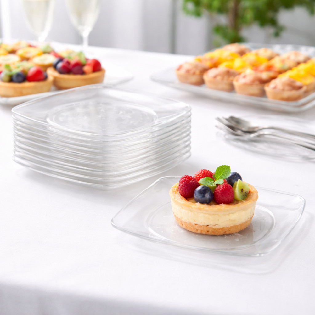 100 Prato Acrílico Quadrado Resistente Sobremesa 15cm Cristal