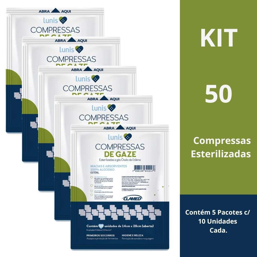Kit com 5 Pacotes Compressa De Gaze Macia E Absorvente Lunis 10 Un Cada