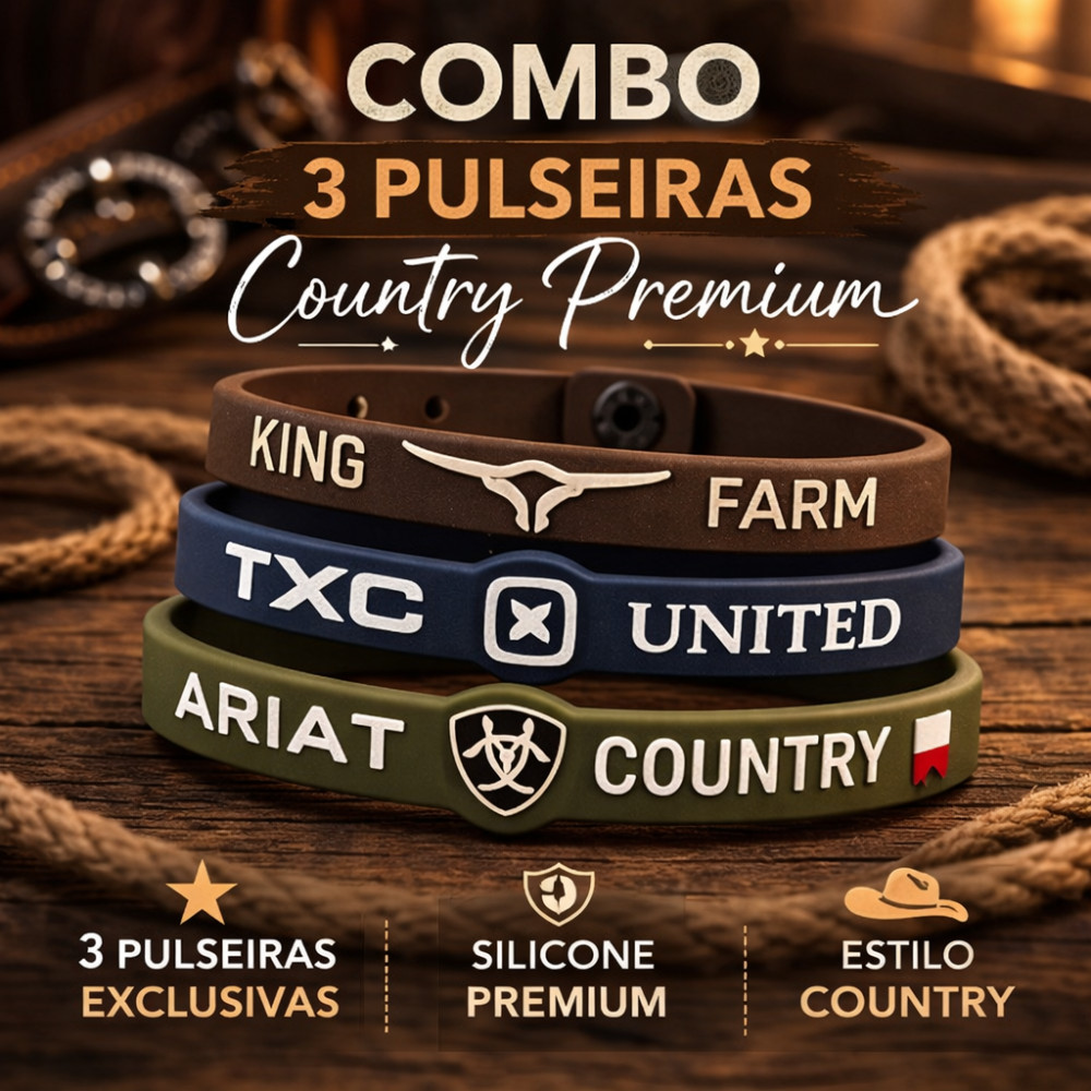 Pulseiras Country Silicone Kit com 3 Premium Ajustável | King Farm TXC United Ariat Country