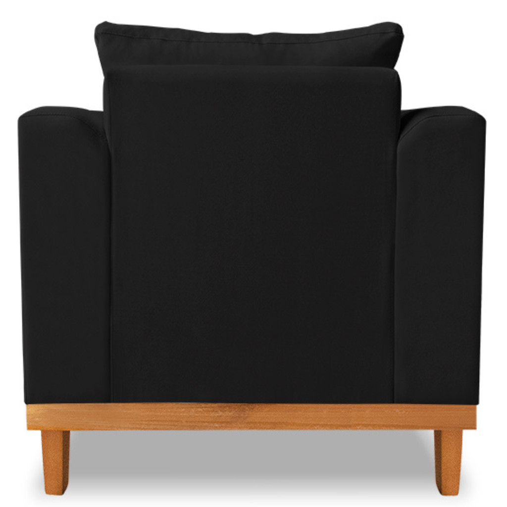 Poltrona Sala de Estar Beny Suede Preto Com Almofadas Decorativas Madeira Estofados