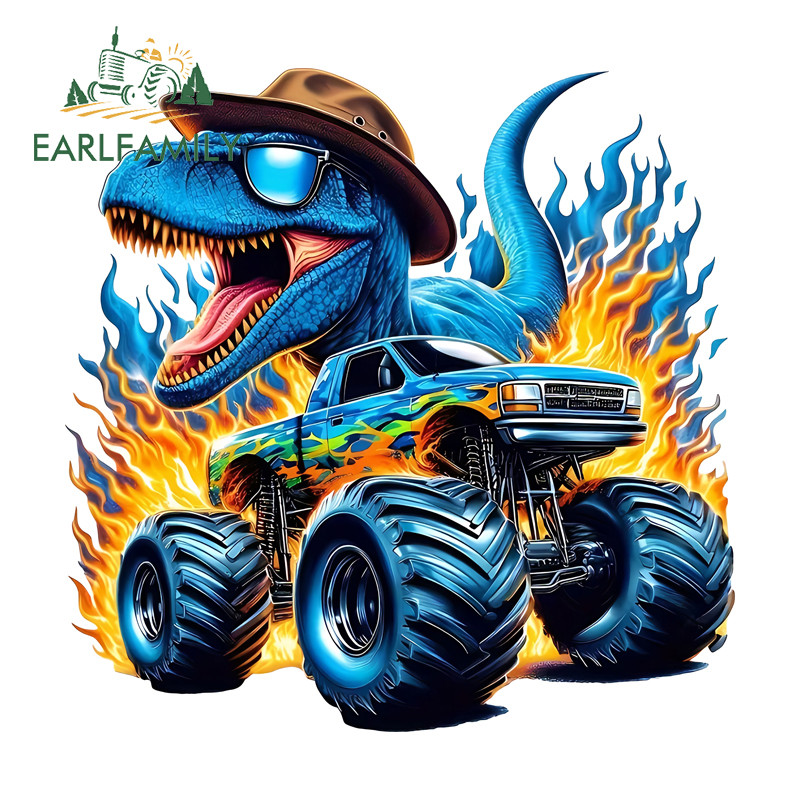 EARLFAMILY Fogo Dinossauro Adesivos De Carro À Prova Dwaterproof Água Campervan Caminhão Capacete Janelas ATV PVC Decalq