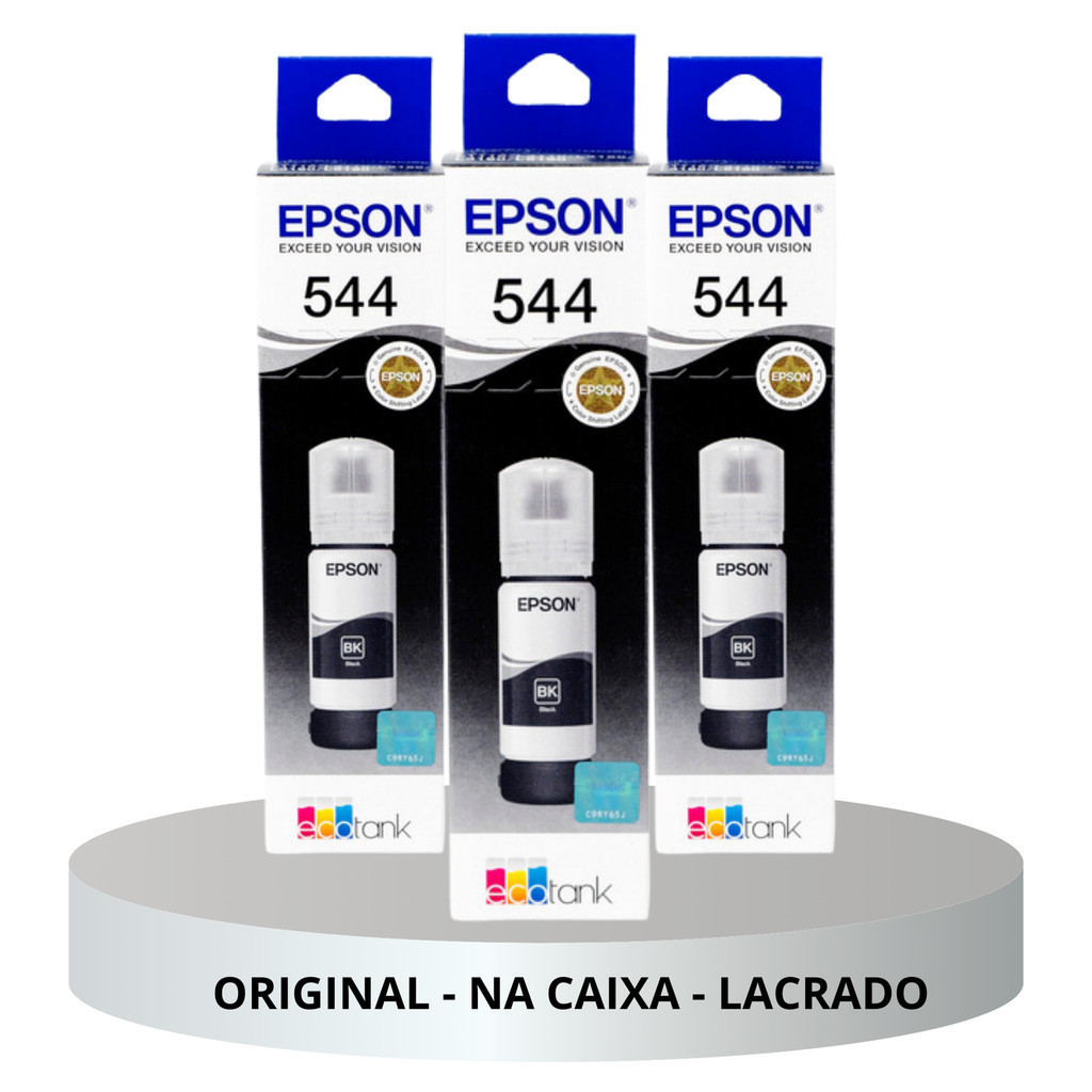 Kit 3 refil tintas T544 L3110 L3150 L3210 L3250 preto