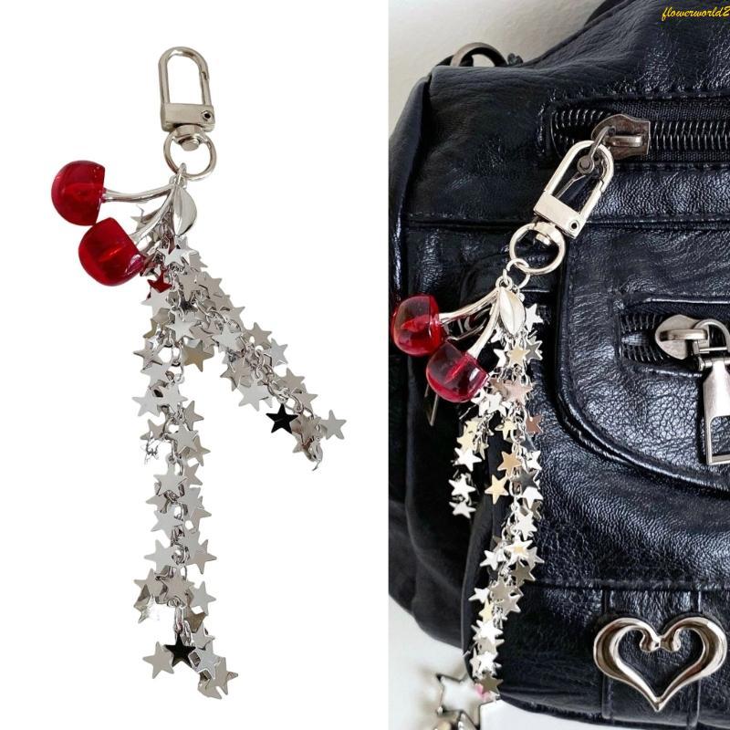 Cereja Estrela Chaveiro Elegante Borlas Design Resina Metal Charme Para Sacos Chaves