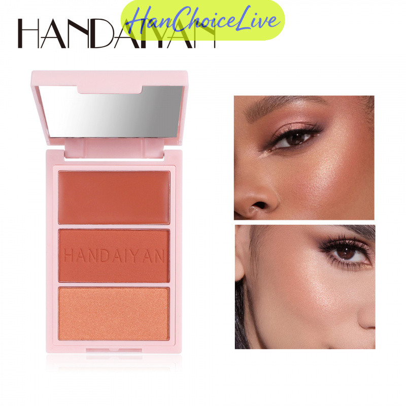 HANDAIYAN Blush Palette Paleta de contorno de alto brilho iluminando rosto multifuncional blush de três cores tudo-em-