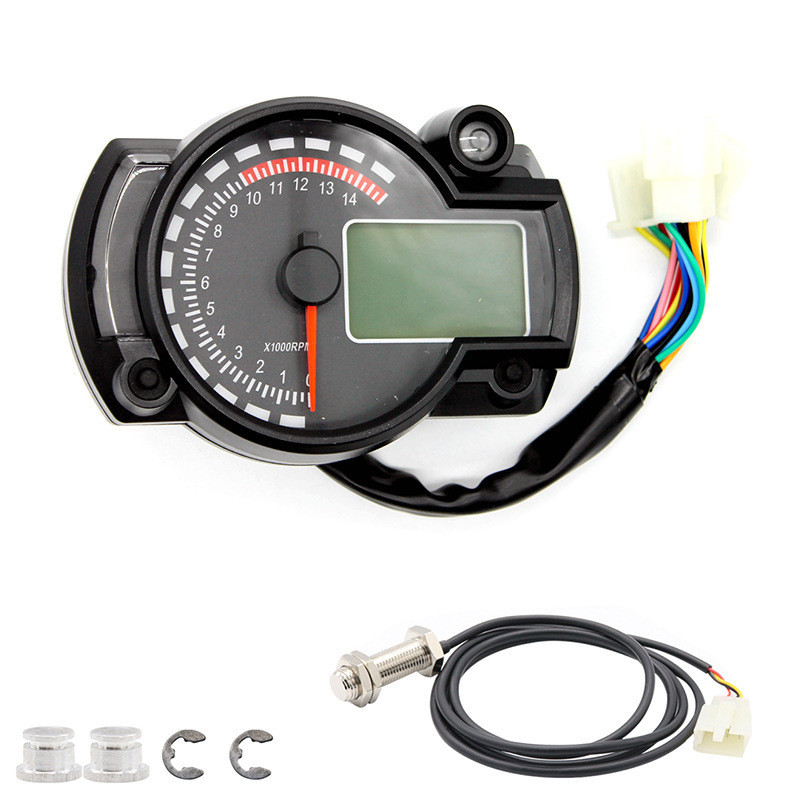 Motocicleta 12V modificado LCD número 7 cores ajustável tacômetro cronômetro montagem medidor de óleo velocímetro fábric