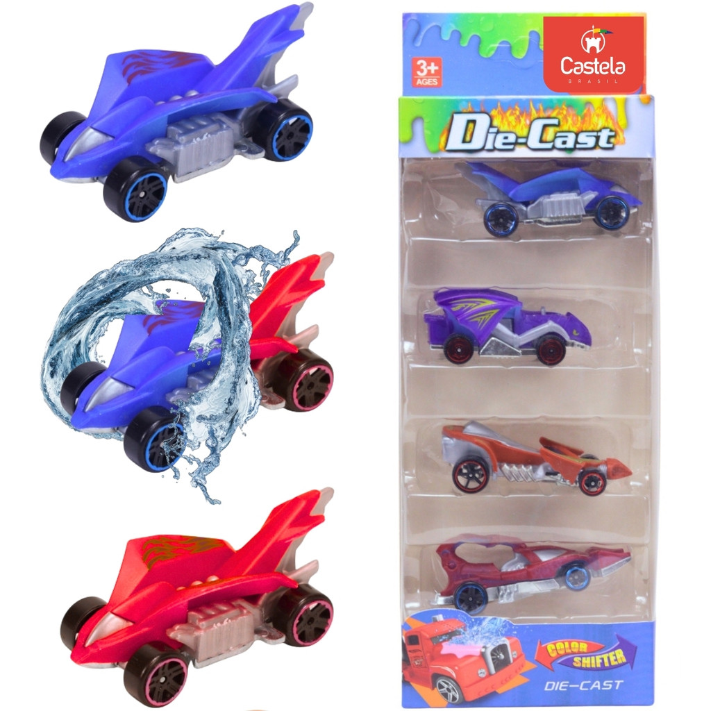Pack 4 Carrinhos Miniatura metal 1:64 Die Cast Color Shifter - Castela