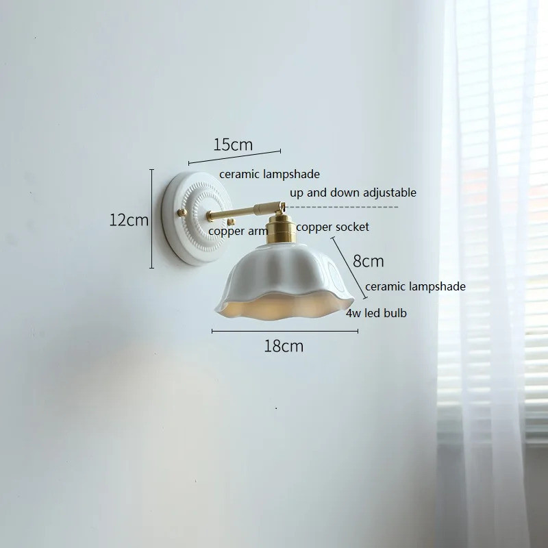 IWHD Branco Cerâmica LED Luminárias De Parede Cobre Braço Soquete Quarto Sala Estar Ao Lado Da Lâmpada Moderna Wandlamp