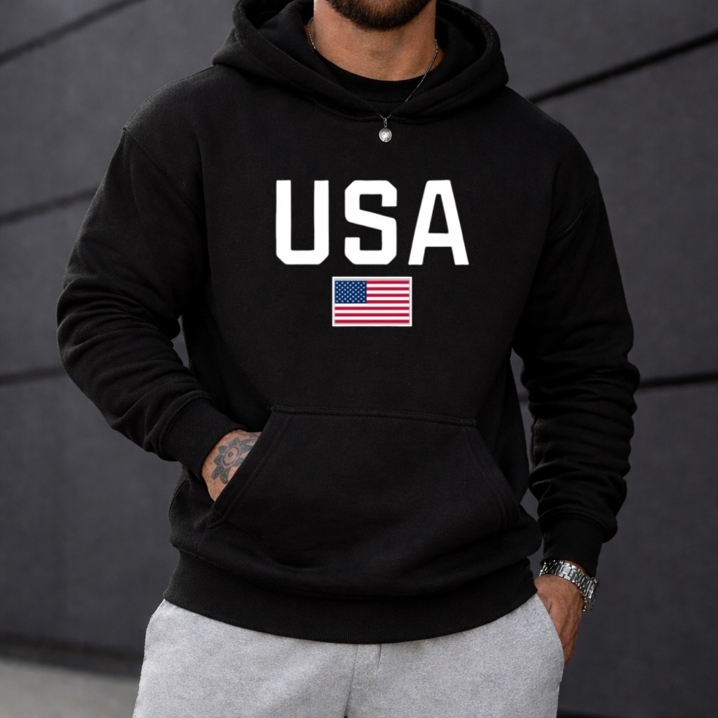 Moletom Canguru Masculino Estampado Usa Blusa De Frio Academia Treino Dia a Dia Moletom Flanelado