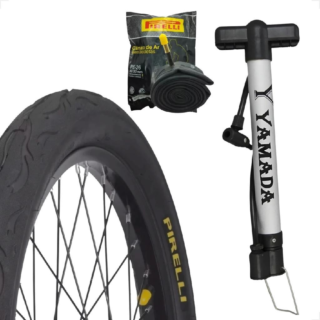 Pneu Bicicleta Pirelli Tornado Beta Flame Balão Aro 26 x 2.125 + Camara Pirelli + Brinde Bomba de ar