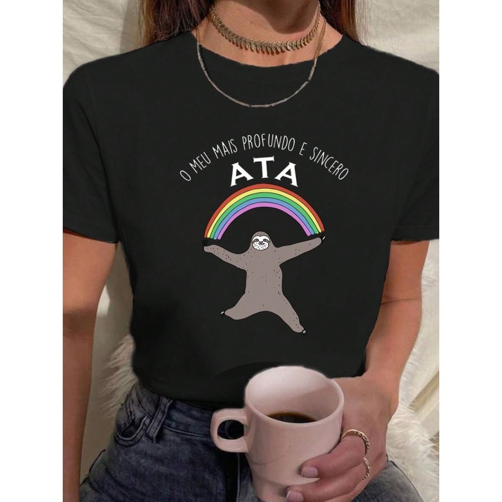 Camiseta Feminina Frases Engraçadas Bicho Preguiça O Meu Mais Profundo E Sincero Ata em Oferta na Shopee