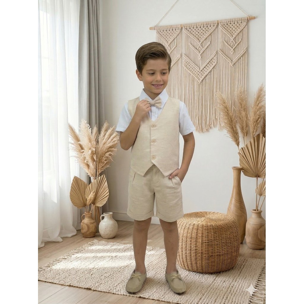 Conjunto Social Miss Cherry Leandro Colete Linho Menino Infantil Casamento Pajem Noivinho