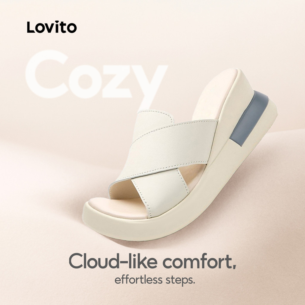 Lovito  Sandálias Planas Casuais Cruzadas para Mulheres LFAS5012 em Oferta na Shopee