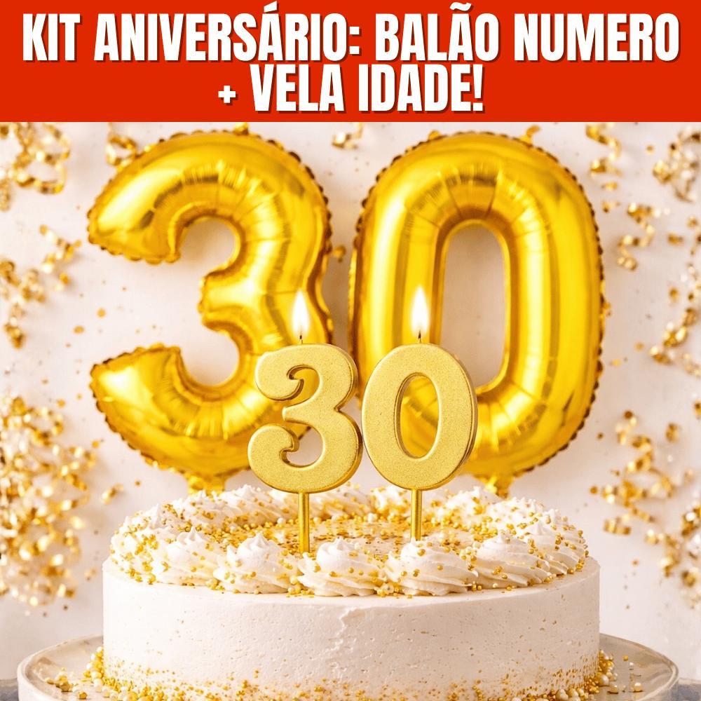 Kit Balão gigante Número Dourado + Vela de idade Aniversário Decoração Festa Luxo