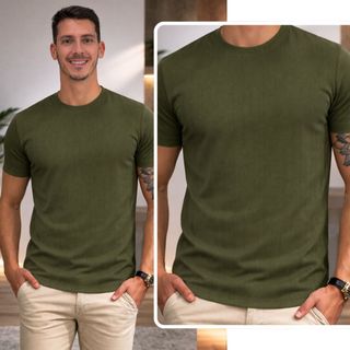 Camiseta Masculina Tricot Texturizada Camisa Canelada Premium Tecido Grosso