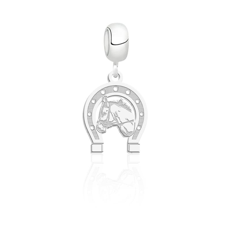 Pingente berloque ferradura com cavalo prata 925 charm presente feminino