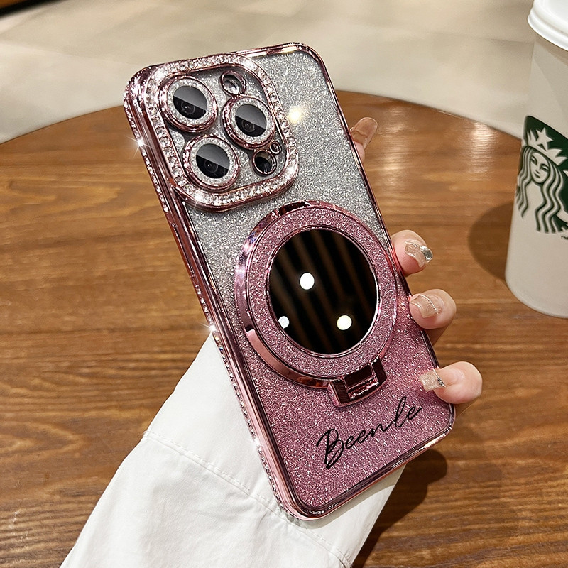 Nova capa de celular espelhada brilhante com nome personalizado para iPhone 16 Pro Max, 12, 13 Pro, 14, 15 Pro Max.