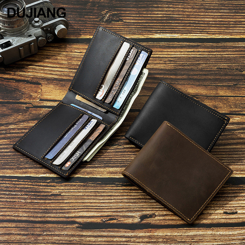 Carteira curta de couro genuíno, portátil, Slot para vários cartões, porta-cartões masculino, multifuncional, bolsa de m