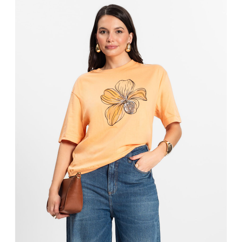 T- Shirt Box Feminina em Meia Malha Rovitex Laranja em Oferta na Shopee