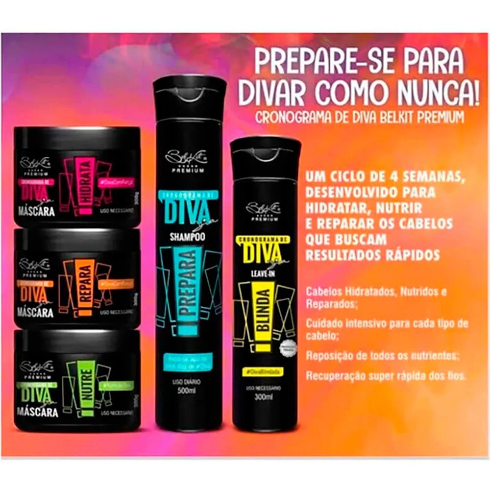 1 Kit Capilar Profissional Cronograma Capilar Diva Belkit Rotina de tratamento