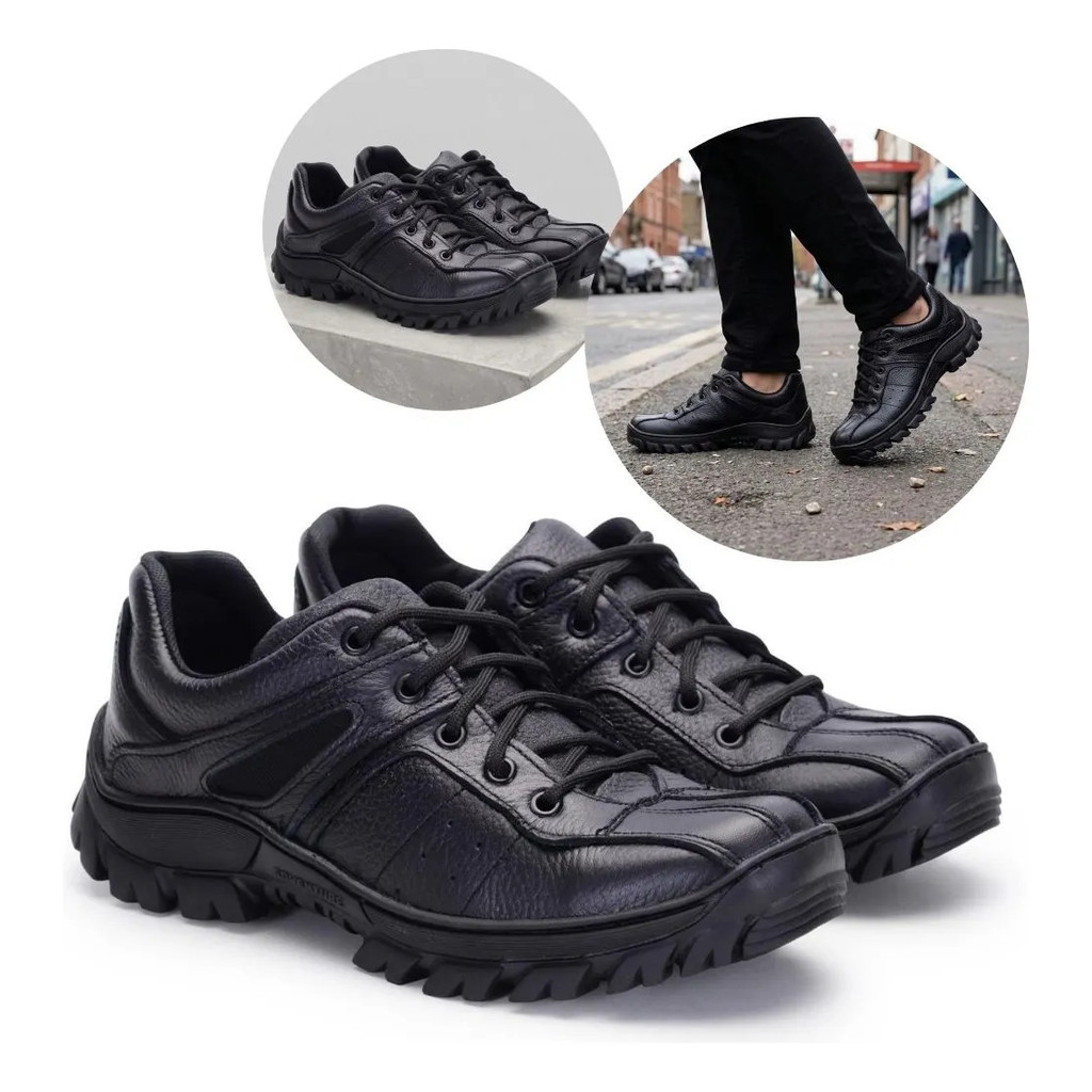 Tênis Masculino Couro Legítimo Casual Confortável Antiderrapante Segurança Tênis Resistente