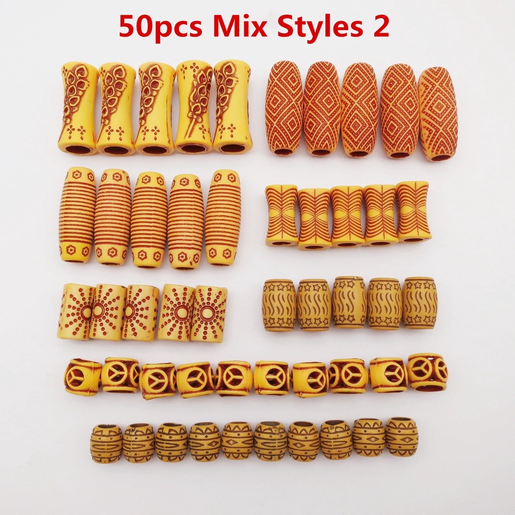 20 pçs mix de madeira grande crochê tranças dreadlock grânulos de cabelo dreadlock tubo anéis micro acessórios