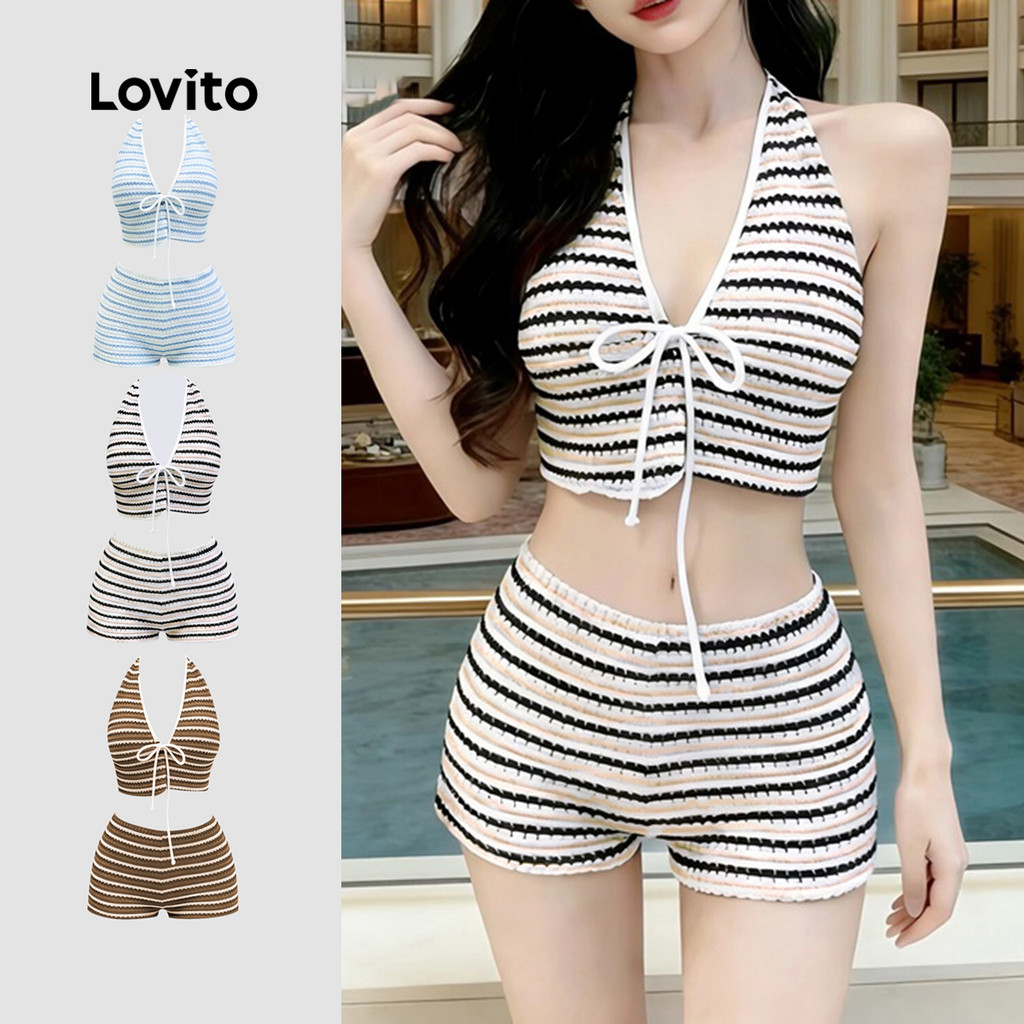 Lovito  Conjuntos de Biquíni Casuais Conjuntos de Biquíni Cor Damasco para mulheres LNE141X017 em Oferta na Shopee