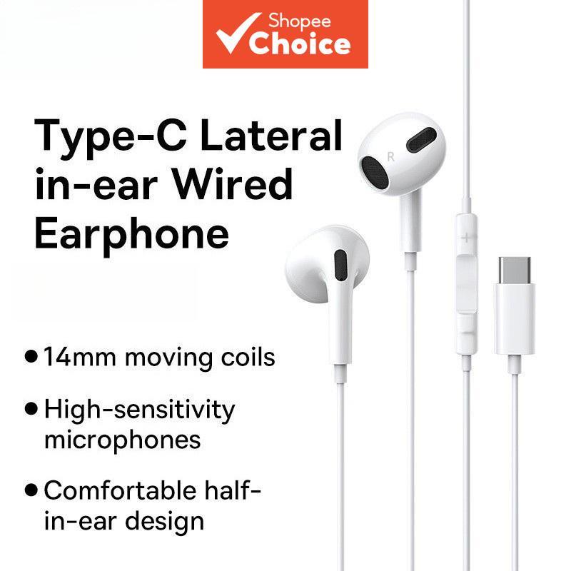 Fone de Ouvido Intra-Auricular com Fio Tipo-C, Som Estéreo, Fone de Ouvido Esportivo com Microfone