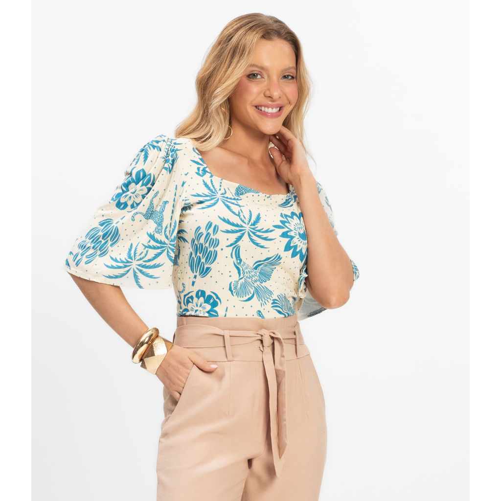 Blusa Feminina Cropped Canelado Rovitex Azul