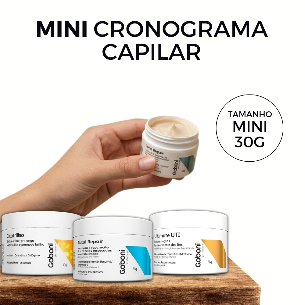Kit Cronograma Capilar Mini Gaboni 3 Máscaras 30g - Hidratação Nutrição Reconstrução