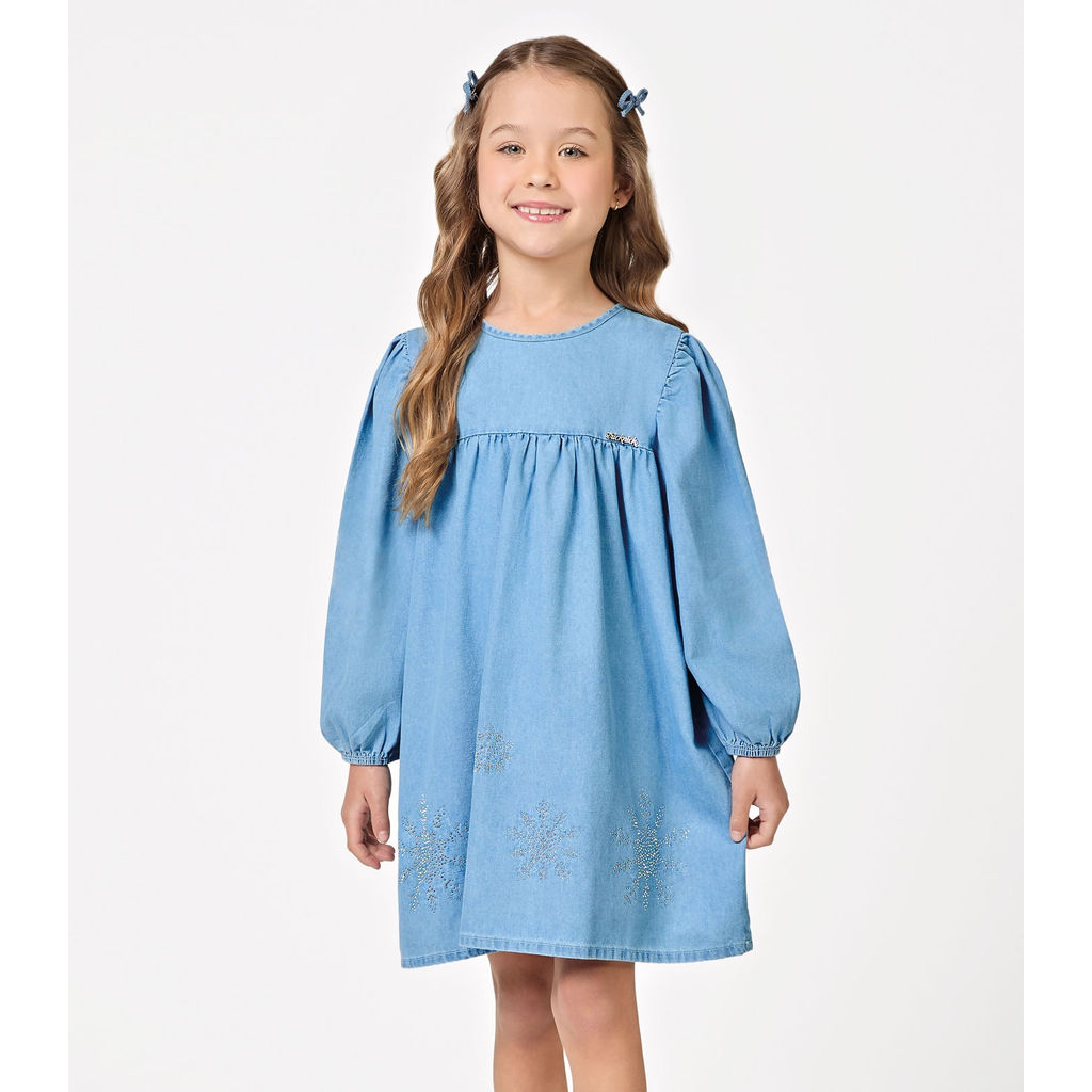 Vestido Manga Longa Feminino Denim Trick Nick Azul