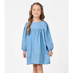 Vestido Manga Longa Feminino Denim Trick Nick Azul