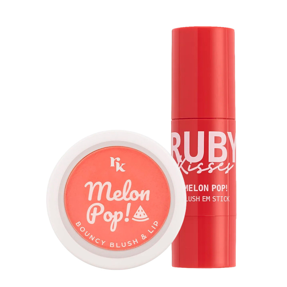 Kit Blush Bouncy & Lip Coral + Blush em Stick Melon Pop Peach - Ruby Kisses