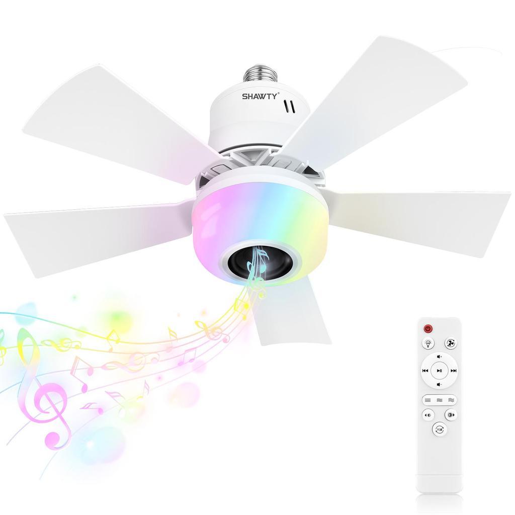 SHAWTY Ventilador de Teto Reprodução de música com  Luz LED RGB 22 Cores Bluetooth Controle Remoto 3 Velocidades