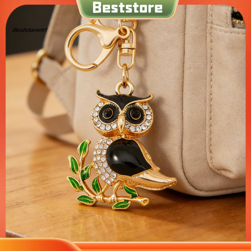 Wisdom Owl Gift Enamel Key Ring Keychain with Sparkling Rhinestones – Cute Symbol Pendant for Car Keys Bags Women’s 
