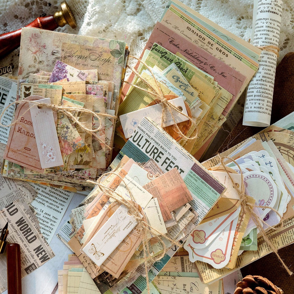 100 Peças de Papel de Carta Retrô Estilo Jornal Vintage, Material Decorativo para Scrapbook, Fundo Decorativo para Artes