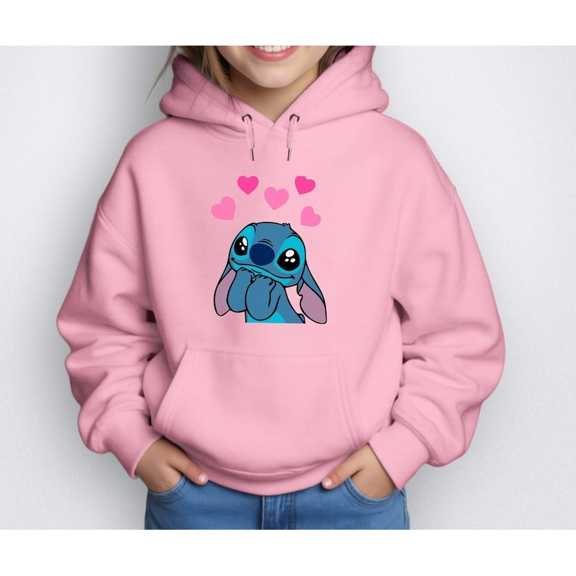 Moletom Infantil Canguru Bolso Capuz Personagem Lilo-sti-tch Desenho Filme Criança Blusa de Frio Kids