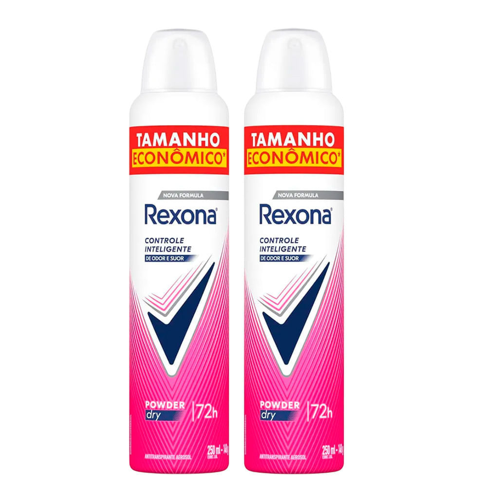 Kit Desodorante Antitranspirante Aerosol Rexona Powder Dry 72 horas 250ml - 2 Unidades em Oferta na Shopee