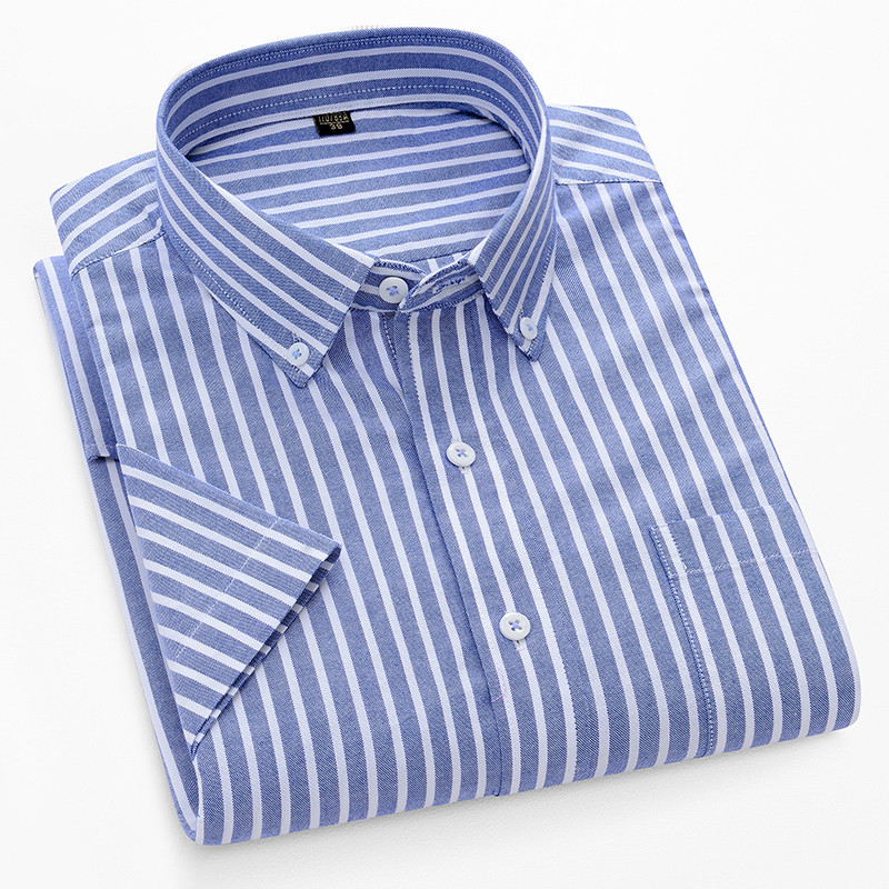 Camisas Xadrez Masculinas Listradas De Manga Curta De Algodão Casual Plus Size Camisa Social Masculina