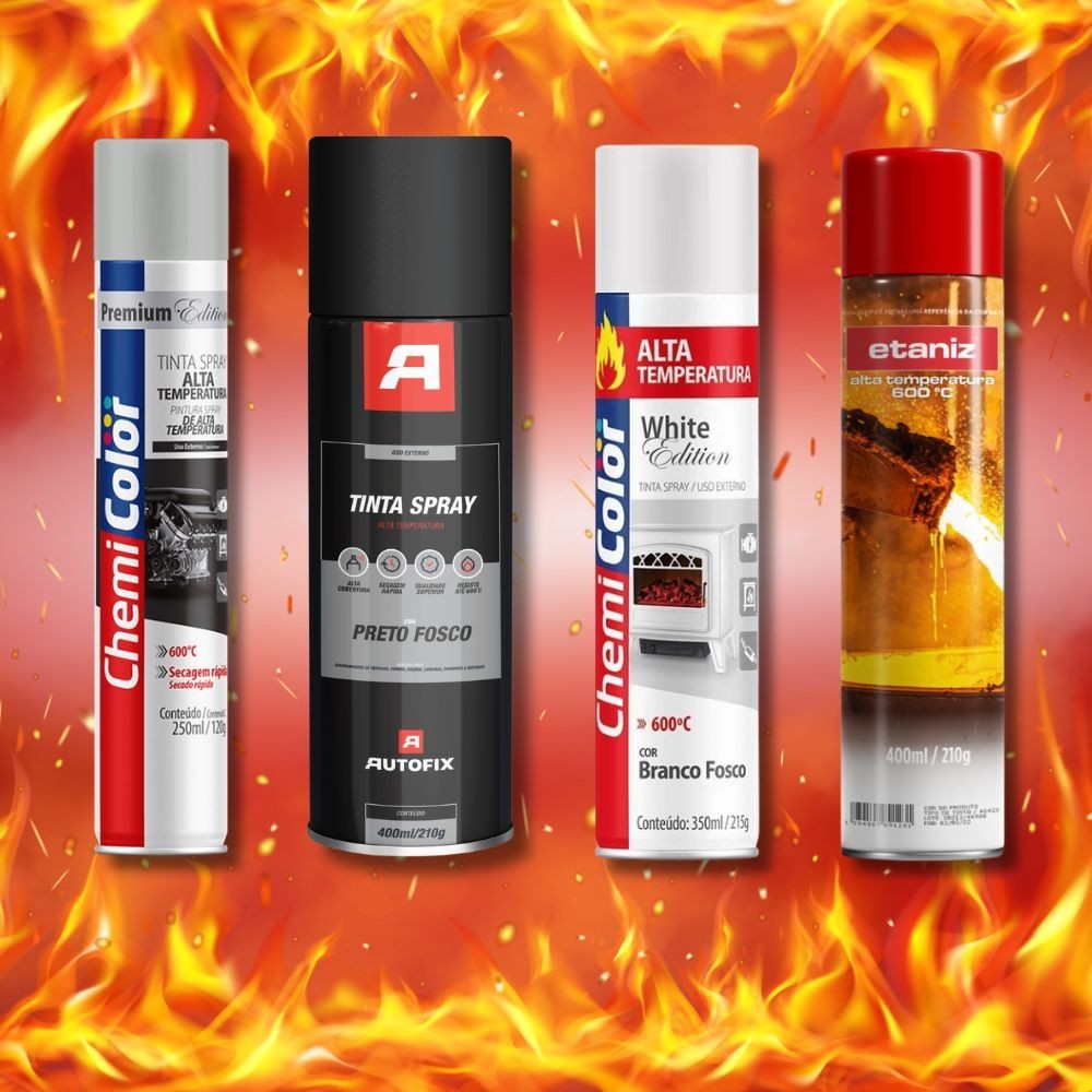 Tinta Spray Alta Temperatura 600ºC – Preto, Branco, Alumínio e Vermelho (Grade Variada) ! OK
