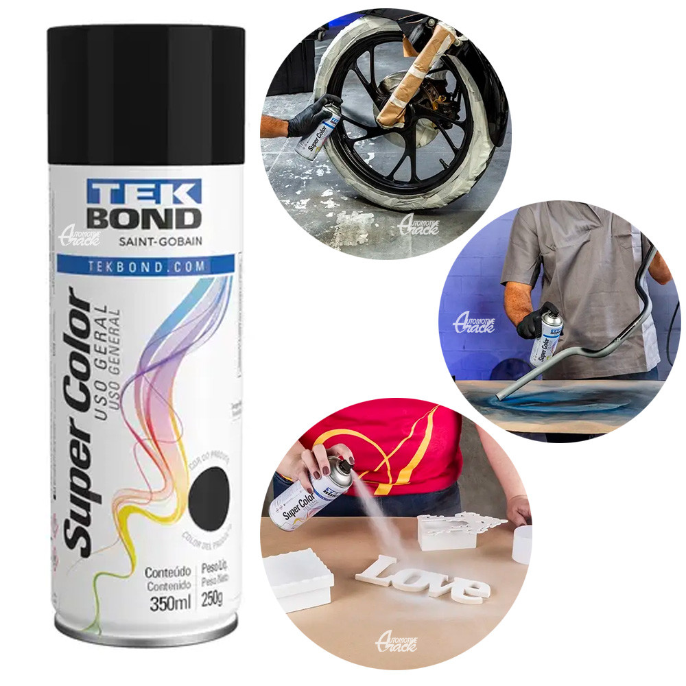 Tinta Spray Preto Brilhante Uso Geral TEKBOND 350ML 250G
