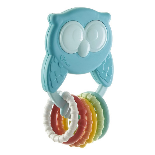 Mordedor Chocalho Chicco Coruja Eco+ 4 Meses+ Azul-turquesa Liso