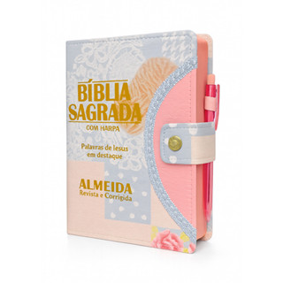 Biblia Sagrada Letra Grande - Botão E Caneta - Coração Azul - Com Harpa em Oferta na Shopee